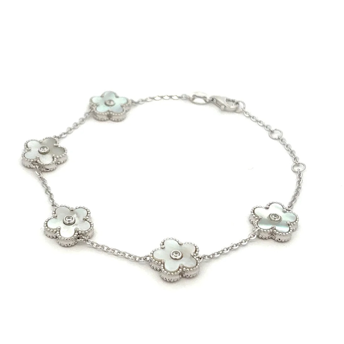 White Clover Charm Bracelet Sterling Silver 925 Women’s Jewelry Gift